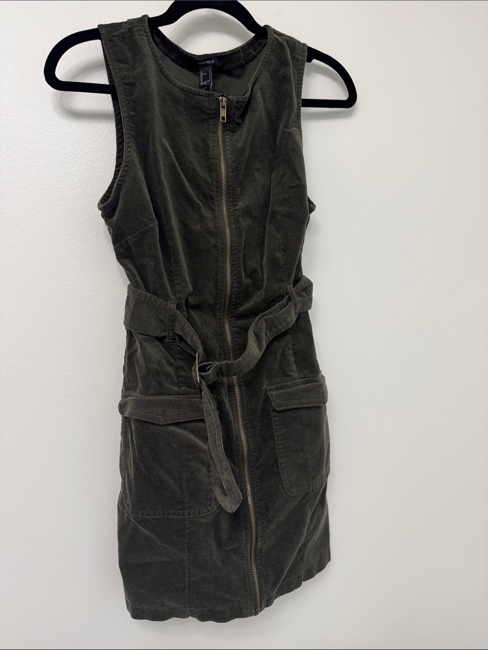 Forever 21 Olive Green Corduroy Zip-Front Mini Dress